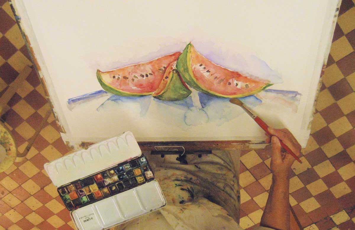 watermeloen aquarel schilderen